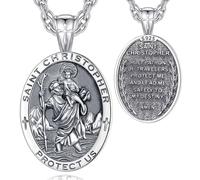 EUDORA Collar San Cristóbal para Mujer Hombre Plata de Ley 925, Amuleto Medalla de San Cristóbal Colgante Vintage Saint Christopher Cristiano Joyería para Protección Regalo para Padre Madre,22"+2"