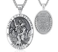 EUDORA Collar San Cristóbal para Mujer Hombre Plata de Ley 925, Amuleto Medalla de San Cristóbal Colgante Vintage Saint Christopher Giratorio Cristiano Joyería Regalo para Padre Madre,55CM