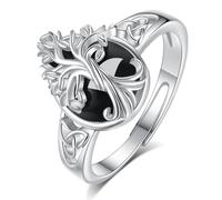 EUDORA Harmony Ball Anillo con árbol de la vida obsidiana de plata de ley 925 para mujeres y hombres, ajustable con forma de gota anillo con banda abierta, amuleto de protección, regalo para mamá