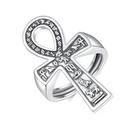 EUDORA Harmony Ball Anillo de Ankh Cruz Plata de Ley S925 para Mujer Hombre, Vintage Ajustable Anillos Egipto Ankh Cruz de la Vida Anillo Abiertos Religión Regalo Original para Mujer Hombre