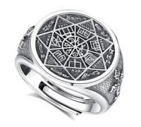 EUDORA Harmony Ball Anillo de Cruz/San Benito/Sello de los 7 Arcángeles/Cruz Ankh Plata de Ley S925 para Mujer Hombre, Ajustable Anillos Corazón de Jesús Abiertos Religión Regalo para Hombre Mujer