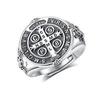 EUDORA Harmony Ball Anillo de San Benito Plata de Ley S925 para Mujer Hombre, Vintage Ajustable Anillos San Benito Benedicto Anillo Abiertos Religión Regalo Original para Hombre Mujer