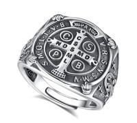 EUDORA Harmony Ball Anillo de San Benito Plata de Ley S925 para Mujer Hombre, Vintage Ajustable Anillos San Benito Benedicto ST Benedict Anillo Abiertos Religión Regalo Original para Hombre Mujer