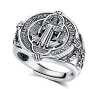 EUDORA Harmony Ball Anillo de San Benito Plata de Ley S925 para Mujer Hombre, Vintage Ajustable Anillos San Benito Benedicto ST Benedict Anillo Abiertos Religión Regalo Original para Mujer Hombre