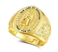 EUDORA Harmony Ball Anillo Virgen de Guadalupe y Virgen María de plata de ley S925 chapado en oro de 18 K para mujer y hombre, Anillo ajustable Nuestra Señora de Guadalupe Madre Bendita Joya Cristiana