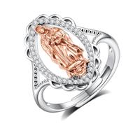 EUDORA Harmony Ball Anillo Virgen María y Virgen de Guadalupe Plata de Ley S925 Chapado en Oro Rosa para Mujer Hombre, Anillo Ajustable de la Virgen de Guadalupe Madre María Joya Religiosa