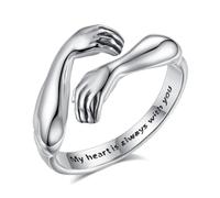 EUDORA Harmony Ball Anillos de Abrazo para Mujer Hombre Plata de Ley S925, Ajustable Anillo Abierto de Manos Abrazadas Promesa Anillos De Bandas Para Parejas Regalos para Hombre Mujer Parejas