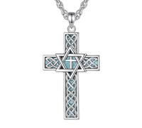 EUDORA Harmony Ball Cadena de cruz con estrella de David con turquesa para hombre y mujer, estrella de David, colgante de cruz, collar cristiano, judaísmo, amuleto, religión, regalo para mujeres y