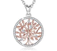 EUDORA Harmony Ball Colgante Arbol de La Vida de Plata de Ley 925, Oro Rosa Collares para Mujer Arbol de La Vida Circonita Joyería, Regalos para Mujer Mamá Hija