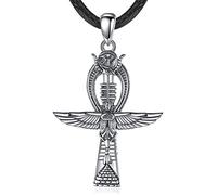 EUDORA Harmony Ball Collar Ankh Cruz y Escarabajo para Mujer Hombre Plata de Ley 925, Colgantes Egipto Ankh Cruz de la Vida Collares para Creyente Cristiano, Vintage Joyería Regalo para Mujer Hombre