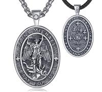 EUDORA Harmony Ball Collar Arcángel Miguel para Mujer Hombre Plata de Ley 925, Amuleto Medalla de San Miguel Colgante Vintage St. Michael Católico Cristiano Joyería Regalo para Padre Madre,61CM+51CM