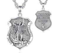 EUDORA Harmony Ball Collar Arcángel Miguel para Mujer Hombre Plata de Ley 925, Vintage Amuleto Medalla de San Miguel Colgante St. Michael Católico Cristiano Joyería Regalo para Padre Madre,24"