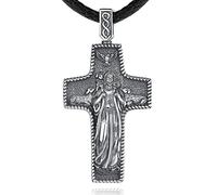 EUDORA Harmony Ball Collar Buen Pastor Cruz para Mujer Hombre Plata de Ley 925, Amuleto Colgantes Santo Jesús Cruz Collares para Creyente Cristiano, Vintage Joyería Regalo para Mujer Hombre, 61CM