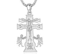 EUDORA Harmony Ball Collar Caravaca Cruz para Mujer Hombre Plata de Ley 925, Amuleto Colgantes Caravaca Ángel Cruz Collares para Creyente Cristiano Joyería Regalo para Mujer Hombre Padre Mama, 22"