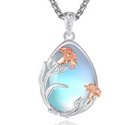 EUDORA Harmony Ball Collar Clavel Rosa Eterna y Piedra de Luna para Mujer Plata de Ley 925, Colgante Clavel Joyería Original Regalo para Mujer Mama Madre Esposa Abuela, 18"+20"