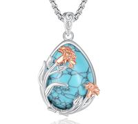 EUDORA Harmony Ball Collar Clavel Rosa Eterna y Turquesa para Mujer Plata de Ley 925, Colgante Clavel Turquesa Joyería Original Regalo para Mujer Mama Madre Esposa Abuela, 18"+20"