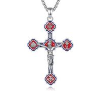 EUDORA Harmony Ball Collar Crucifijo Cruz Plata de Ley 925 para Mujer Hombre, Vistoso Colgante Jesús Cruz Crucifijo para Protección Religión Joyería Creencia Regalo para Padre Madre, 22"+2"