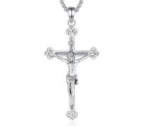 EUDORA Harmony Ball Collar Cruz Crucifijo Plata de Ley 925 para Mujer Hombre, Colgante Crucifix Cruz de Jesús Santa Cruz del Perdon Joyería Amuleto Cristiano Regalo para Hombre Mujer Madre, 22"+2"