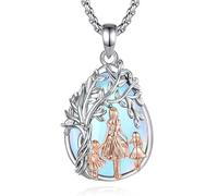 EUDORA Harmony Ball Collar de piedra lunar para mujer, madre, árbol de la vida, madre y dos hijas, collar para mamá mamá, colgante para el día de la madre, joyería regalo para mamá, madrastra, hija