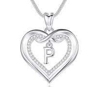 EUDORA Harmony Ball Collar del Nombre Inicial P de Corazón para Mujer, Colgantes Inicial Collares P Alfabeto, Plateado Joyería con Letras Original Regalo para Mujer Madre Hija Hermanas Niña, 50,8CM