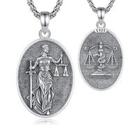 EUDORA Harmony Ball Collar Diosa Ciega de La Justicia Plata de Ley 925 para Mujer, Medalla Colgante Balanza de La Justicia Griega Romana Ángel Diosa Ciega Joyería Regalos para Mujer Abogado, 20"+2"