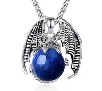 EUDORA Harmony Ball Collar Dragón con Lapislázuli Colgante Vintage Vikingo Dragon Pterosaurio Joyería Amuleto Collares the Witcher Regalos Originales para Hombre Mujer, 20" + 2"