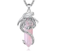 EUDORA Harmony Ball Collar Dragón Cuarzo Rosa para Mujer Hombre, Colgante Cuarzo Rosa Vintage Vikingo Dragon Joyería Amuleto Collares the Witcher, Regalos Originales para Hombre Mujer, 20"+24"