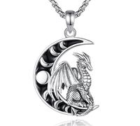 EUDORA Harmony Ball Collar Dragón Vikingo Luna para Mujer Hombre Plata de Ley 925, Mitología Nórdica Colgantes Vikinga Dragón Fases de la Luna Vintage Joyería Regalo para Mujer Hombre, 22"+2"
