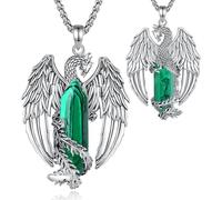 EUDORA Harmony Ball Collar Fénix con Malaquita Colgante Vintage Vikingo Fénix de Fuego Joyería Amuleto Collares the Witcher Regalos Originales para Hombre Mujer, 20" + 2"