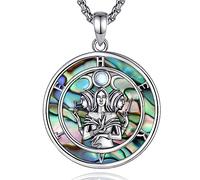 EUDORA Harmony Ball Collar Hekate Triple Luna Diosa Piedra Lunar para Mujer Hombre Plata de Ley 925 con Abulón, Amuleto Medalla de Hekate Colgante Wiccan Witcher Joyería Regalo para Madre,51CM