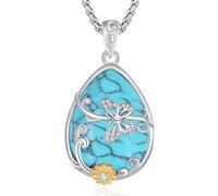 EUDORA Harmony Ball Collar Mariposa Girasol y Turquesa para Mujer Plata de Ley 925, Colgante Mariposa Girasol Turquesa Joyería Original Regalo para Mujer Mama Madre Esposa Abuela, 18"+20"