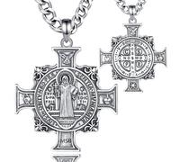 EUDORA Harmony Ball Collar Medalla de San Benito Cruz para Mujer Hombre Plata de Ley 925, Amuleto Collars San Benito Colgante St. Benedic Cristiano Católico Joyería Regalo para Padre Madre, 22"+2"