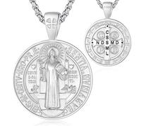 EUDORA Harmony Ball Collar Medalla de San Benito para Mujer Hombre Plata de Ley 925, Amuleto Collars San Benito Colgante St. Benedic Cristiano Católico Joyería Regalo para Padre Madre, 22"+2"
