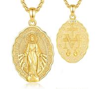 EUDORA Harmony Ball Collar Medalla Milagrosa Virgen María Mujer Hombre, Colgante Madre Bendita Virgencita de Plata de Ley Chapado en Oro 18K, Joya Religiosa de la Fe Cristiana Idea Regalo, 22"