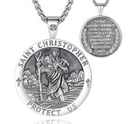 EUDORA Harmony Ball Collar San Cristóbal Medalla Plata de Ley 925 para Mujer Hombre, Colgante Amuleto Cristiano Joyería Religioso Regalo para Padre Madre, 22"+2