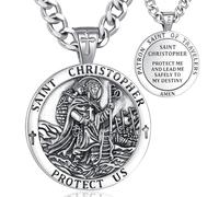 EUDORA Harmony Ball Collar San Cristóbal Medalla San Cristóbal Plata de Ley 925 para Mujer Hombre, Colgante de San Cristóbal Amuleto Cristiano Joyería Religioso Regalo para Padre Madre, 22"+2"