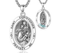 EUDORA Harmony Ball Collar San Cristóbal para Mujer Hombre Plata de Ley 925, Amuleto Medalla de San Cristóbal Colgante Vintage St. Christopher Giratorio Cristiano Joyería Regalo para Padre Madre,61CM