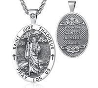 EUDORA Harmony Ball Collar San Judas Tadeo para Mujer Hombre Plata de Ley 925, Vintage Colgantes Amuleto Medalla de San Judas Tadeo Católico Cristiano Joyería Regalo para Padre Madre, 22"+2"