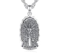 EUDORA Harmony Ball Collar Santa Muerte Medalla Santa Muerte Plata de Ley 925 para Mujer Hombre, Colgantes Santa Muerte Cráneo Amuleto Joyería Regalo Original para Hombre Mujer, 22"+2"