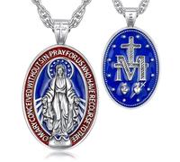 EUDORA Harmony Ball Collar Virgen María Medalla Milagrosa Plata de Ley 925 para Mujer Hombre, Colgante Medalla de La virgen Milagrosa Joyería Amuleto Regalo Original para Mujer Madre Padre, 22"+2"