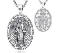 EUDORA Harmony Ball Collar Virgen María Medalla Milagrosa Plata de Ley 925 para Mujer Hombre, Colgante Medalla de La virgen Milagrosa Joyería Amuleto Regalo Original para Mujer Madre Padre, 22"+2"