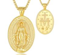 EUDORA Harmony Ball Collar Virgen María Medalla Milagrosa Plata Pura con Baño de Oro de 18K para Mujer Hombre, Colgante Medalla de La virgen Milagrosa Joyería Regalo Original para Padre Madre,22"+2"