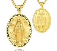 EUDORA Harmony Ball Collar Virgen María Medalla Milagrosa Plata Pura con Baño de Oro de 18K para Mujer Hombre, Colgante Medalla de La virgen Milagrosa Joyería Regalo Original para Madre Padre,22"+2"