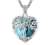 EUDORA Harmony Ball Corazón Collar Árbol de la vida con Turquesa para Mujer, Colgante de Cristal Curativo Turquesa Árbol de la Diosa Joyería Original Regalo para Mujer Madre Mama, 20"+2"