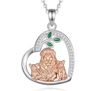 EUDORA Harmony Ball Corazón Collar para Madre Hija Plata de Ley 925, Colgante León Mama y Dos Niños Joyería Madre Hijo e Hija, Original Día de la Madre Regalo para Mamá Gemela Esposa,18"