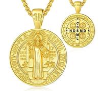 EUDORA Harmony Ball Oro Medalla de San Benito para Mujer Hombre Plata de Ley 925, Amuleto Collar San Benito Colgante Vintage St. Benedic Cristiano Católico Joyería Regalo para Padre Madre,55CM