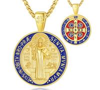 EUDORA Harmony Ball Oro Medalla de San Benito para Mujer Hombre Plata de Ley 925, Amuleto Collar San Benito Colgante Vistoso St. Benedic Cristiano Católico Joyería Regalo para Padre Madre,22"+2"