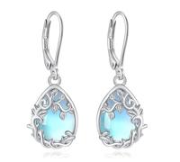 EUDORA Harmony Ball Pendientes Árbol de la Vida Piedra de Luna para Mujer Plata de Ley 925, Pendientes de Gota Lágrimas de Ángel Piedra de Luna Joyería Original Regalo para Mujer Mama Hija Madre