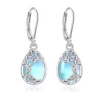 EUDORA Harmony Ball Pendientes Árbol de la Vida Piedra de Luna para Mujer Plata de Ley 925, Pendientes de Gota Lágrimas de Ángel Piedra de Luna Joyería Original Regalo para Mujer Madre Hija