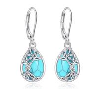 EUDORA Harmony Ball Pendientes Árbol de la Vida Turquesa para Mujer Plata de Ley 925, Pendientes de Gota Lágrimas de Ángel Turquesa Joyería Original Regalo para Mujer Madre Hija